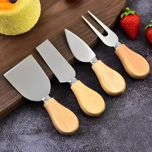 Ensemble de couteaux à fromage trancheuse en acier inoxydable à manche en bois avec manche en bois pour servir du fromage au petit déjeuner - Product Image 2