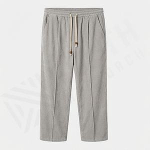 Pantalons en velours côtelé de couleur personnalisée avec cordon de serrage en bois verni, plis cousus, poche zippée dissimulée, vente en gros - Product Image 1