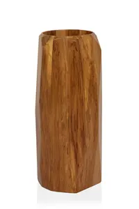 Jarrón de suelo de madera maciza con superficie geométrica tallada, acabado con vetas orgánicas, decoración rústica contemporánea para el hogar, pieza decorativa para la sala de estar - Product Image 3