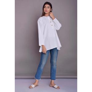 Camiseta Túnica Holgada Blanca para Mujer, Camisa Informal de Manga Larga de Algodón - Product Image 2