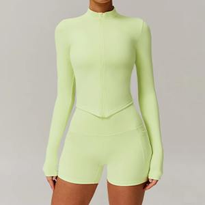 Chaqueta deportiva de compresión de manga larga ajustada con cremallera completa para mujer, ropa deportiva de Yoga ligera transpirable con agujeros para los pulgares - Product Image 3