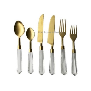 Juego de cubiertos de metal de alta calidad con mango de acrílico transparente plateado pulido para el hogar y juegos de cubiertos de vajilla de boda - Product Image 5