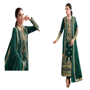 Top Designer Luxe Zware 9000 Fluwelen Basis Broek Stijl Salwar Pak Voor Meisjes Pakistani Pakken