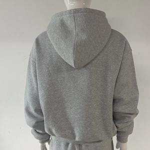 Ropa de calle atlética informal para adultos, tela de algodón, forro polar interior con capucha, chándal de invierno de dos piezas para correr, todos los tamaños, transpirable - Product Image 5