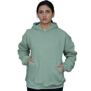 Sudaderas con capucha de algodón 100% informales de lana estampadas y sólidas para mujer, ropa de calle cálida de invierno, prendas de vestir exteriores de moda en verde menta - Product Image 2