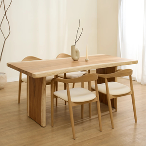 Modern Solid Suar <b>Wood</b> Rectangular <b>Slab</b> Dining Table with Thick Top and Panel Legs for Home & Hotel Use 6-Seater - Product Image 5