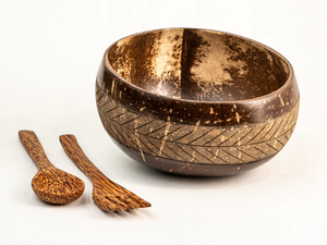 Good Vibes Only Handmade Coconut Shell Bowls Carved Bohemian Design Eco-Friendly Food Serving Stackable Lightweight - Product Image 4
