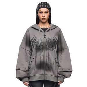 Sudadera con Capucha Extra Grande Estilo Gótico Personalizada para Mujer con Capucha Extendida y Ojales Metálicos, Sudadera con Cremallera para Mujer - Product Image 3