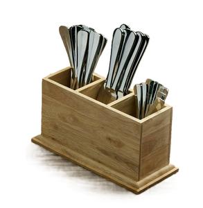 Soporte para cubiertos de madera natural superventas con múltiples compartimentos Utensilios de cocina personalizados para hoteles utilizados al mejor precio - Product Image 3