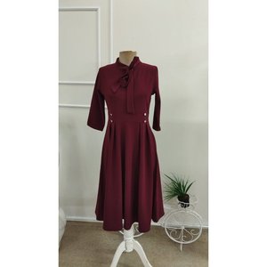 Women's Tuvakar Sleeveless, Neckline-<b>Tie</b> Buttoned Midi Imported Crepe Dress, 37616 - <b>Burgundy</b> - Product Image 4