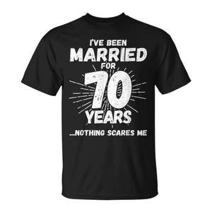 Camiseta de Aniversario de Bodas Número 70 para Parejas Casadas, Unisex, Adulto, Manga Corta, Cuello Redondo, Impresión en Serigrafía - Product Image 1