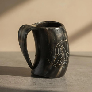 Viking Religious <b>Drinking</b> Horn Mug Handcrafted Natural Craft Valentine's Day - Product Image 2
