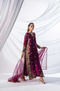 Robe de mariée indienne pakistanaise élégante et moderne en dentelle brodée, nouvelle tenue de soirée, costume Shalwar Qameez violet - Product Image 6