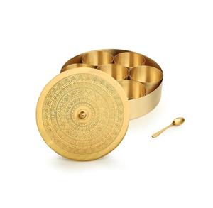 Brass <b>Masala</b> <b>Box</b> 7 Removable Containers with 1 Spoon Transparent Lid Handetched Design Spice Organizer <b>Box</b> for Kitchen - Product Image 6