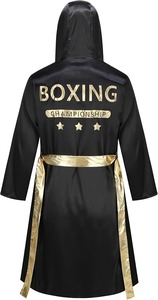 Robe de boxe respirante de haute qualité pour hommes Couleur noire et bordure bleue Polyester Made Full Length MMA & Thai Boxing - Product Image 5