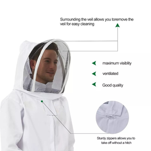 Chaqueta de traje de apicultor profesional Seguridad blanca con capucha de velo de esgrima de tela de malla ventilada transpirable - Product Image 4