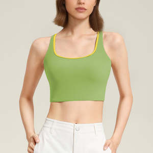 K_T Soutien-gorge de yoga à col en U de haute qualité pour femmes Nouvelle arrivée Soutien-gorge de sport vert pour entraînement physique Logo de course à pied sur le devant - Product Image 1
