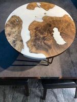 Table basse rustique artisanale de qualité supérieure, écologique, avec plateau en résine, finition résine, revêtement en poudre, mobilier moderne pour salon