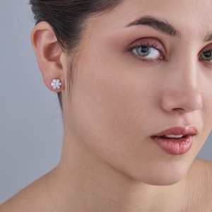 92.5 <b>Silver</b> <b>Stud</b> <b>Earrings</b> Cute Religious Diamond Flower Design for Wedding or Gift Model No. 183022 - Product Image 2