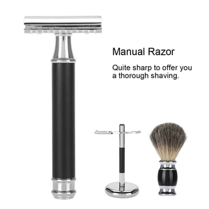 Ensemble de rasage 3 pièces pour hommes, rasoir manuel à double tranchant + brosse à raser + support, cadeau pour hommes - Product Image 6