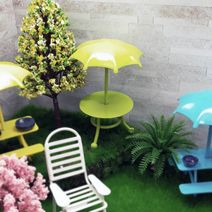 Miniature 1:12 Dollhouse Garden Green <b>Table</b> with <b>Umbrella</b> Decoration Metal Painted for ages 14 and up. - Product Image 6