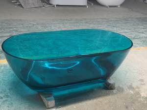 Baignoire autoportante colorée prête à être expédiée - Baignoire extra profonde transparente avec design en surface solide. (56", Bleu) - Product Image 3