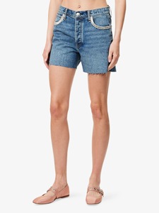 Pantalones cortos de mezclilla para mujer, pantalones cortos informales personalizados, pantalones vaqueros desgastados, pantalones cortos de cintura media para novio, aspecto de verano a la moda, calidad Premium - Product Image 3