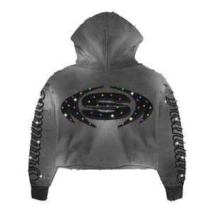 ชุดเซ็ตเสื้อผ้าผู้ชายแบบสองชิ้นสั่งทำพิเศษจากโรงงาน (OEM) ผ้าหนานุ่ม พร้อมลายปักแบบดิสเทรสและกางเกงขายาวแบบสเวตแพนท์ และเสื้อฮู้ดดี้แบบฟอกสี - Product Image 5