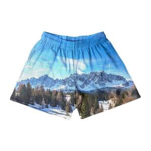 Pantalones cortos de malla de baloncesto para hombre con logotipo personalizado al por mayor transpirable cintura media lavado decoración gimnasio uso tejido método - Product Image 5