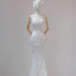 Fabrication OEM Robe de mariée Moderne style sirène Cristal Fleur faite main Dentelle Perlage Personnalisé Nouveau HVfashion 02 Dentelle Taille Empire - Product Image 1