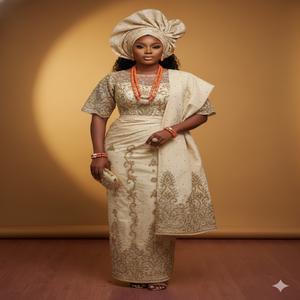 Tissu de dentelle George nigérian de luxe or champagne, broderie lourde, perles et pierres, pour robe de mariée africaine, 100% polyester, pour filles - Product Image 1