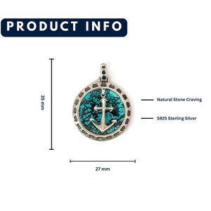 Elegante Colgante de Plata de Ley 925 con Diseño de Ancla y Madreperla Negra Redonda, Amuleto Fino, Casual/Deportivo, Unisex |   OEM - Product Image 2