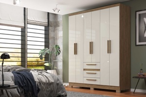 Armario de estilo moderno Nuevo OPALA 6 puertas 3 cajones de madera muebles de dormitorio tablero de partículas madera/Color Cristalo diseño brasileño - Product Image 5