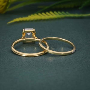 Nuevo Conjunto de Anillo de Compromiso con Diamante Cultivado en Laboratorio con Certificación IGI VVS Esmeralda, con Anillo de Boda de Oro de 14k con Bisel Semiabiertos para Regalo de Compromiso - Product Image 6