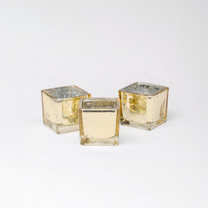 VMC0020GS - Gold Speckled Mercury <b>Cube</b> Votive Candle Holder - 2" - Product Image 3