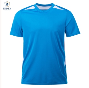 Maillot de football INDEX APPAREL pour homme, bleu, col en V, manches courtes, respirant, coupe athlétique, impression sublimée - Product Image 1