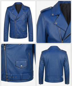 Genuine cowhide biker jacket <b>Slim</b> fit motorcycle outerwear Asymmetric zip <b>belted</b> coat Custom colors leather jacket - Product Image 3