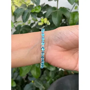 Pulsera de tenis de plata 925 con topacio azul suizo, accesorio de moda - Product Image 5