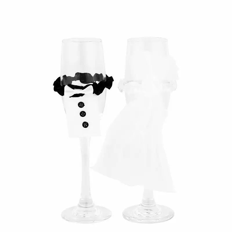 手作りスーツウェディングドレスシャンパン花嫁と花婿シャンパングラスブライダルシャワー結婚式の結婚式の装飾カップセット
