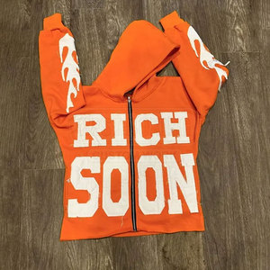 Sudadera con capucha desgastada para hombre con acabado desgastado y mangas largas para estilo urbano Sudadera con capucha desgastada para hombre de moda - Product Image 3