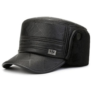 Gorra plana de cuero auténtico para papá para hombre, gorra gruesa de invierno con lengua de pato cálida, ajustable para informal para abuelo de mediana edad - Product Image 3