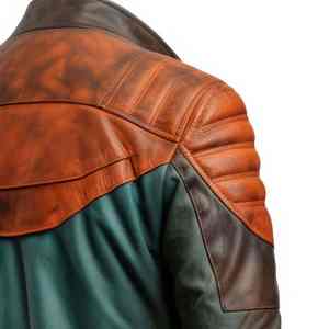 Nouvelle veste en cuir pour homme, style vintage, moto, effet usé, tendance, vert brun, véritable peau de mouton, col montant, fermeture éclair - Product Image 4