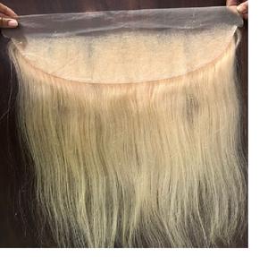 Vente en gros 100% brut brésilien indien cheveux tissage doux soyeux droite frontale HD Transparent dentelle couleur #613 meilleur prix humain - Product Image 1