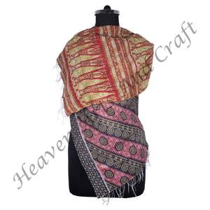 SC1017 Vintage Kantha Work Cotton Handmade <b>Scarf</b> Trendy Design Girls Allover Hand Stitched Plain Style <b>Long</b> Length - Product Image 1