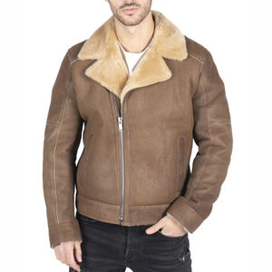 Veste en cuir d'agneau véritable pour homme, veste bomber streetwear respirante avec col en peau retournée pour garçons - Product Image 1
