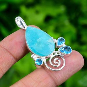 จี้พลอยคาลเซโดนีทำด้วยมือเงินสเตอร์ลิง925ชุบทองด้วยฝาเป็นของขวัญแต่งงานที่สมบูรณ์แบบสำหรับความรัก - Product Image 3