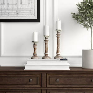 Ensemble de 3 porte-bougies en bois pour la décoration de Noël, de la maison, de mariage, de table, art moderne fait main, tailles personnalisées uniques - Product Image 2
