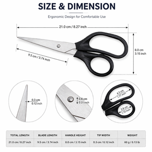 Tijeras de Corte de Precisión de 8 Pulgadas, Hojas Afiladas de Acero Inoxidable, Agarre Cómodo para Sastrería, Oficina, Manualidades y Uso con Papel - Product Image 3