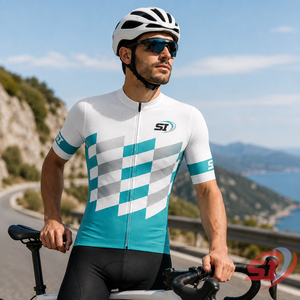 Maillot de cyclisme personnalisé haut de gamme à fermeture éclair intégrale, respirant, séchage rapide, coupe professionnelle, pour équipe, violet, lilas, gris anthracite, motif quadrillé - Product Image 6