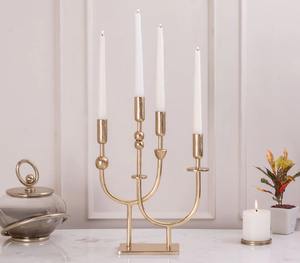 Unique Golden Metal <b>Candle</b> Stand Enhances Elegant Warm Cozy And Inviting Ambiance In Living Bedroom And Dining Room - Product Image 1